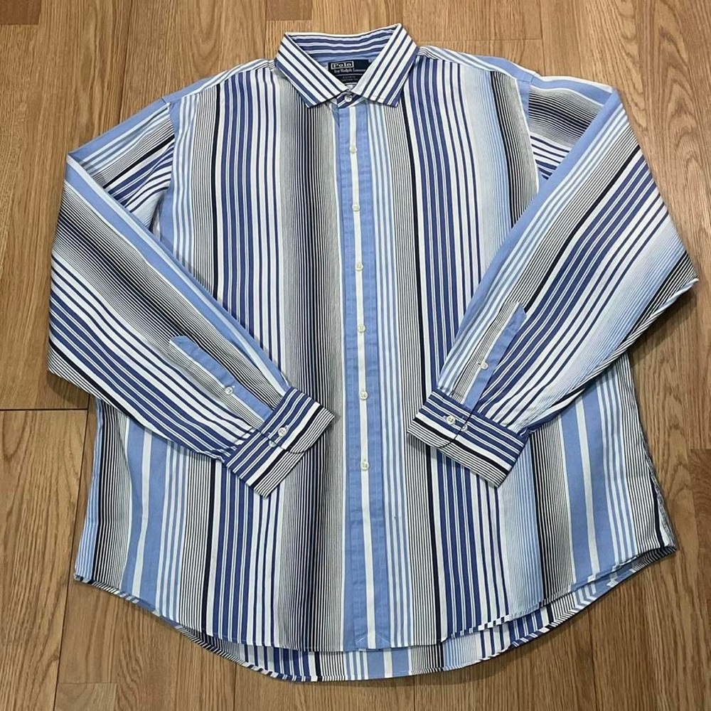 Polo Ralph Lauren Men’s Long Sleeve Dress Shirt 18 XXL Estate Custom Fit Striped